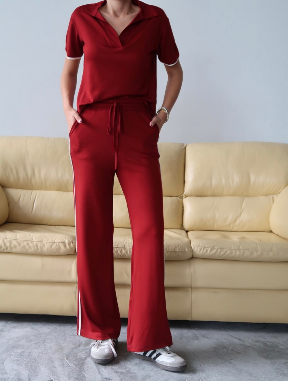 Y225 - Kadın Maribel Modal Kumaş Polo Yaka Takım - Bordo