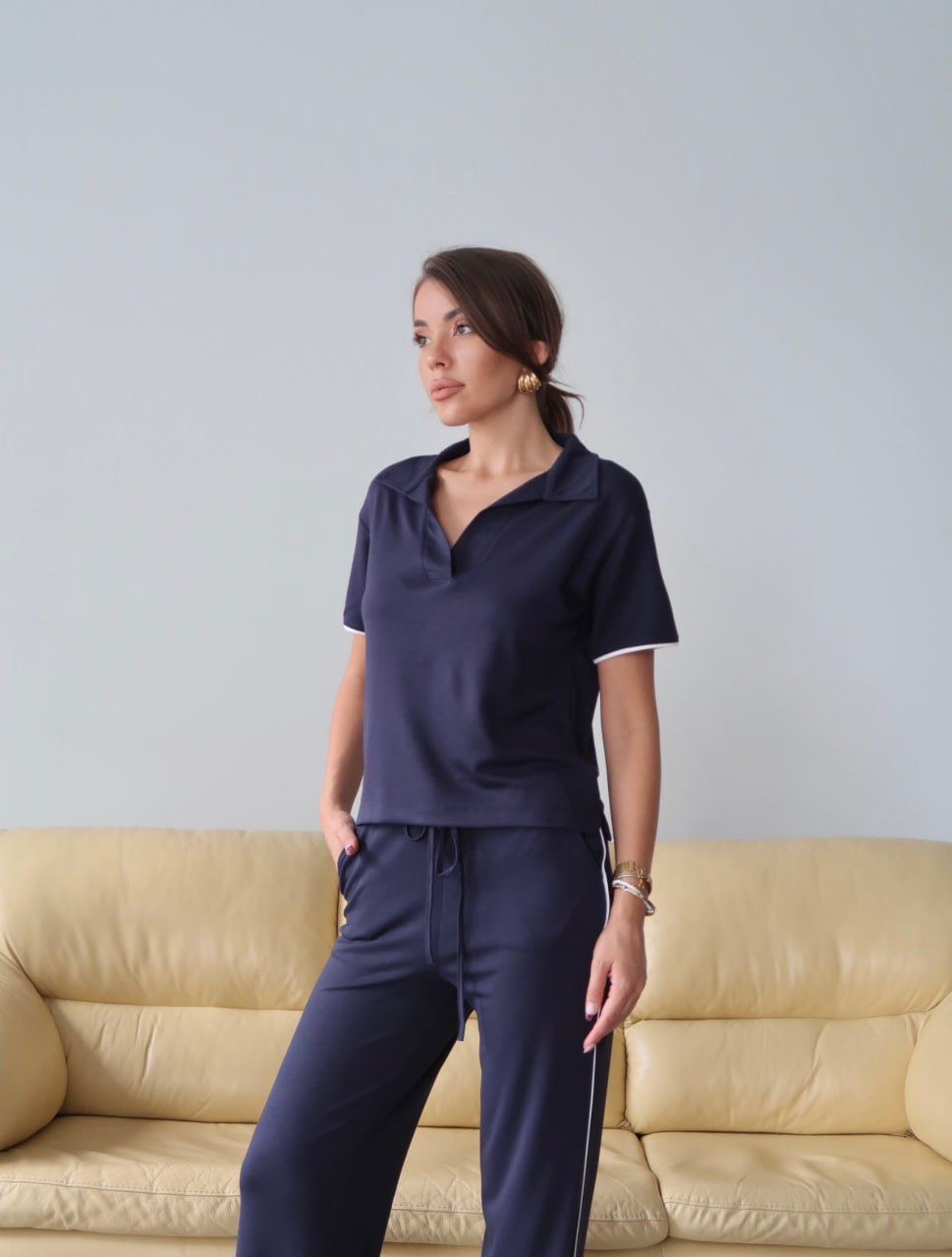 Y225 - Kadın Maribel Modal Kumaş Polo Yaka Takım - Lacivert