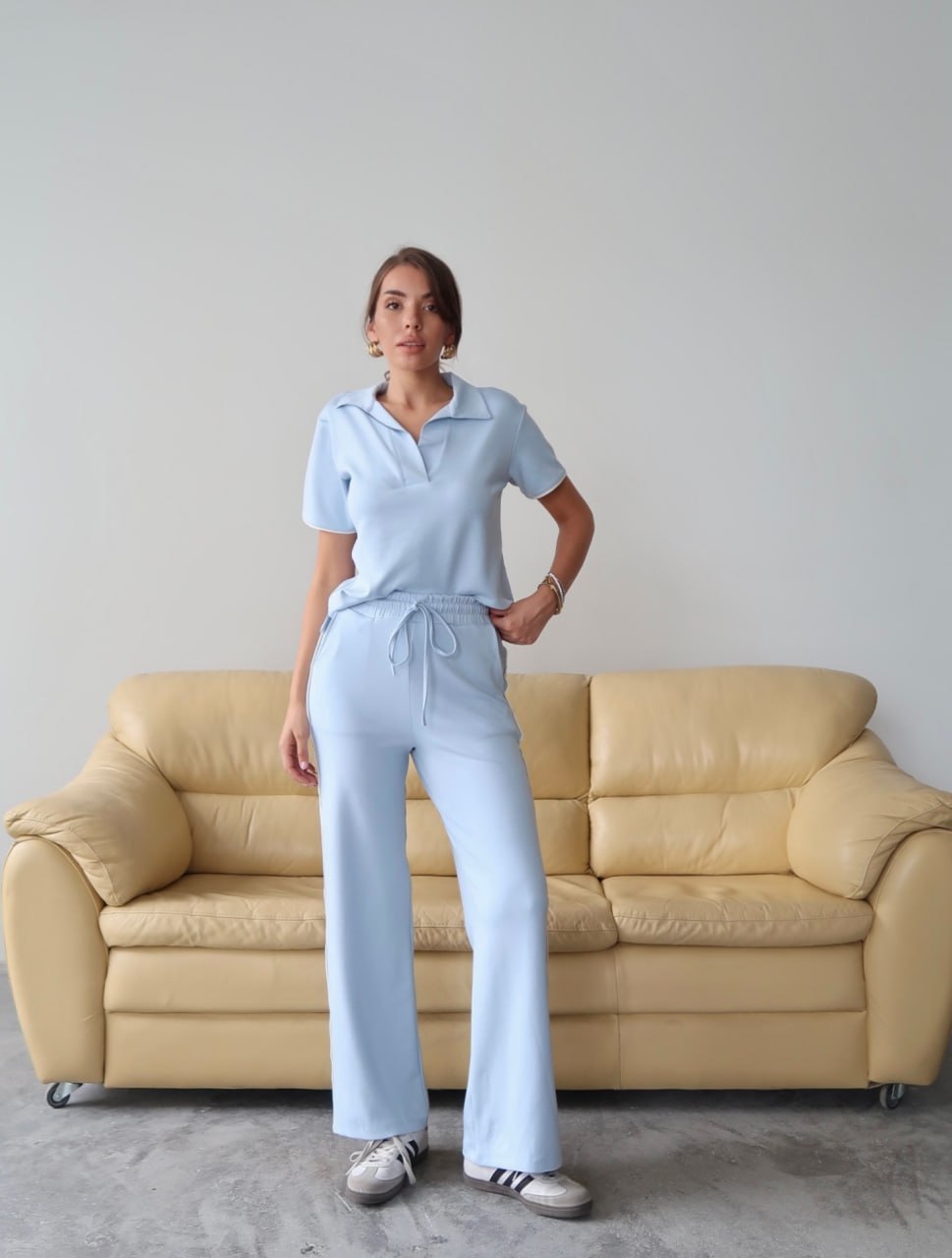 Y225 - Kadın Maribel Modal Kumaş Polo Yaka Takım - Mavi