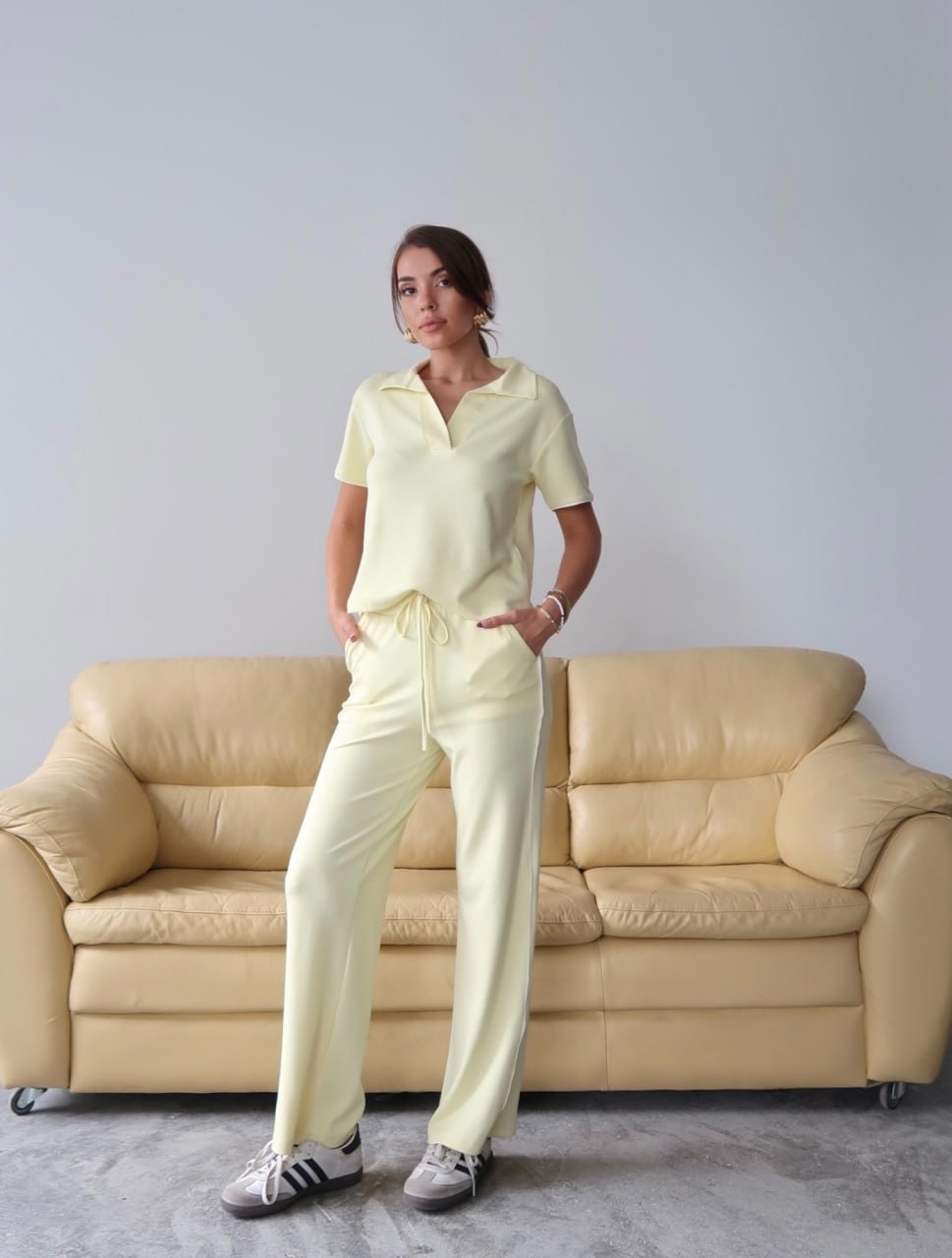 Y225 - Kadın Maribel Modal Kumaş Polo Yaka Takım - Sarı