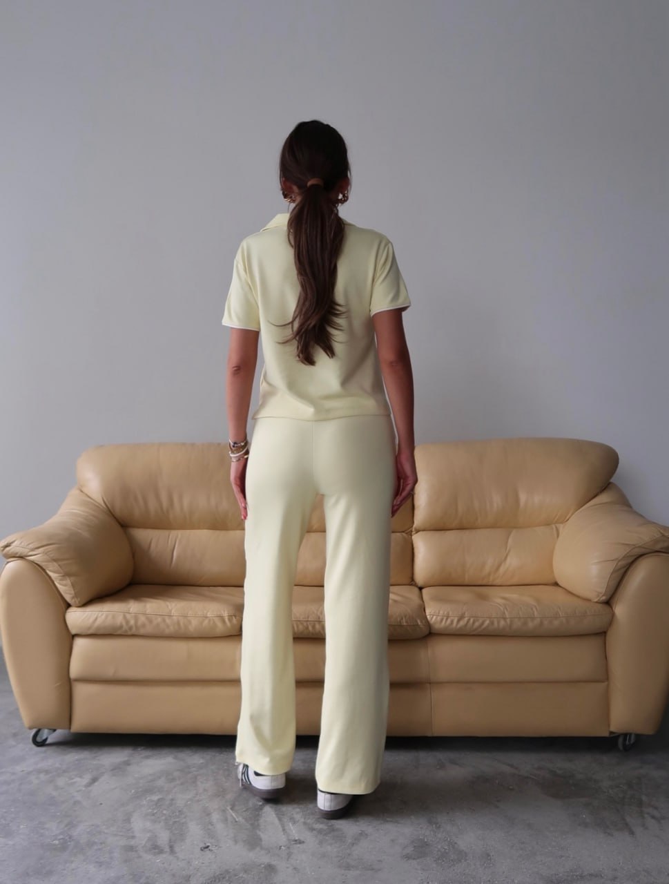 Y225 - Kadın Maribel Modal Kumaş Polo Yaka Takım - Sarı