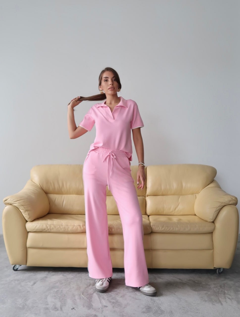 Y225 - Kadın Maribel Modal Kumaş Polo Yaka Takım - Pembe