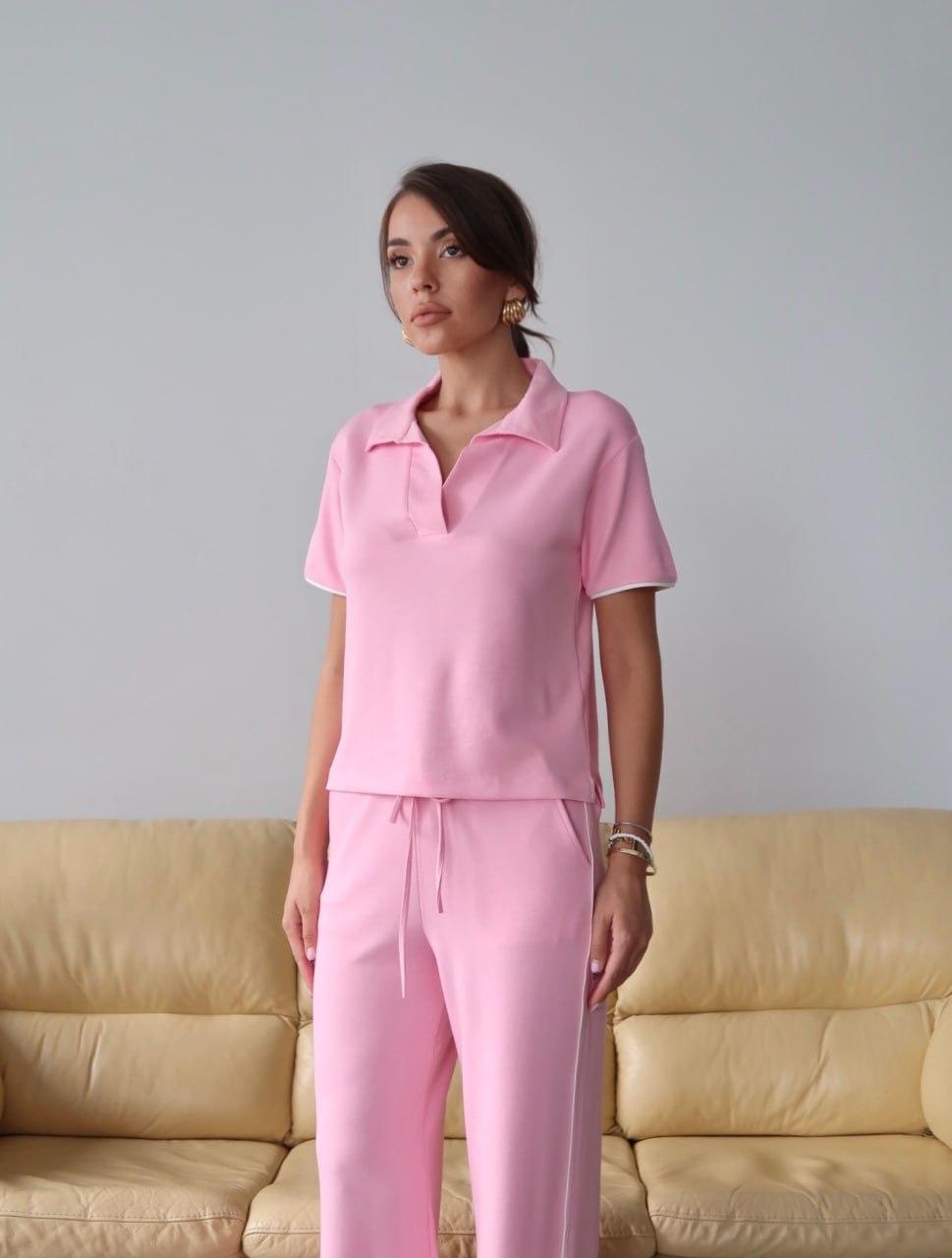 Y225 - Kadın Maribel Modal Kumaş Polo Yaka Takım - Pembe