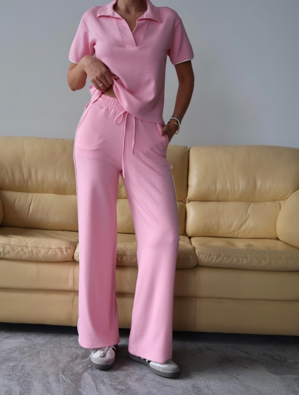 Y225 - Kadın Maribel Modal Kumaş Polo Yaka Takım - Pembe