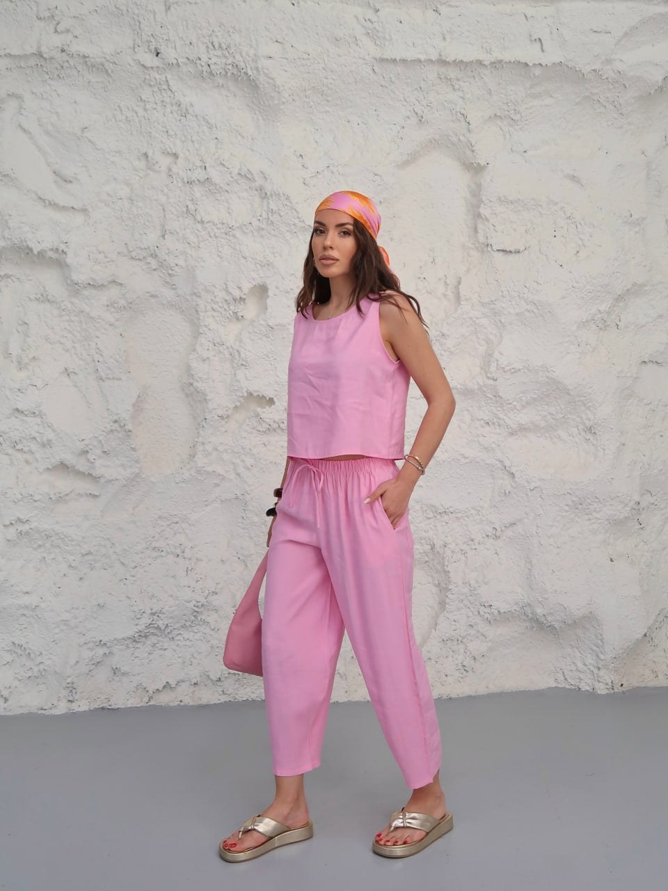 Y196 - Kadın Celeste Dokuma Modal Cupra Atlet Pantolon Takım - Pembe