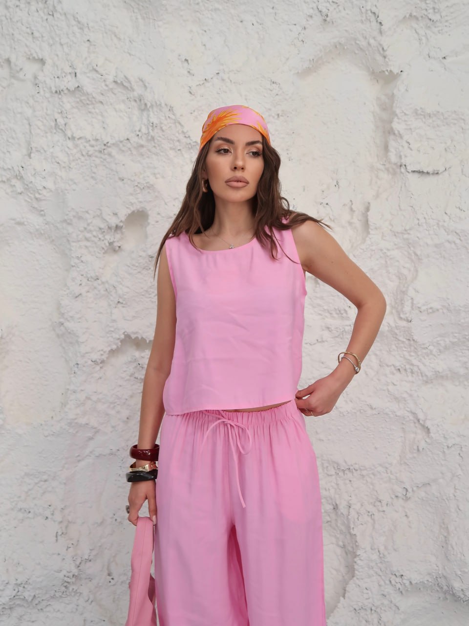 Y196 - Kadın Celeste Dokuma Modal Cupra Atlet Pantolon Takım - Pembe
