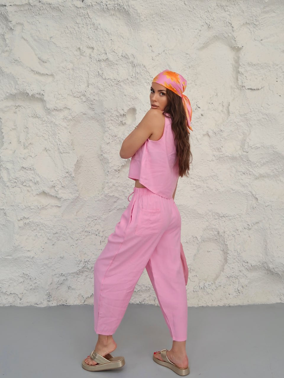 Y196 - Kadın Celeste Dokuma Modal Cupra Atlet Pantolon Takım - Pembe