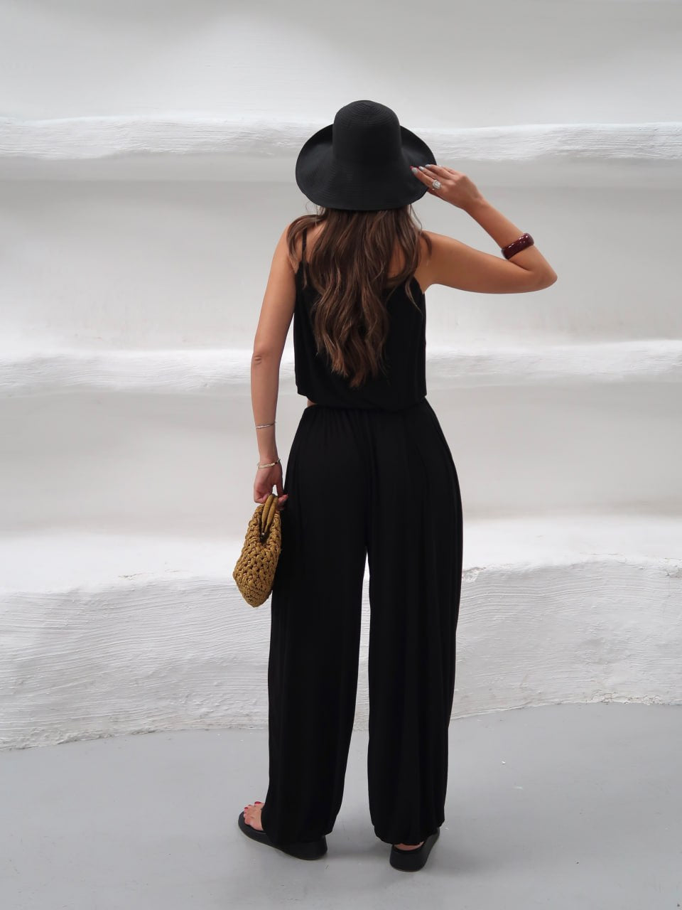 Y321 - Kadın Elodie Ribana Crop Şalvar Takım - Siyah
