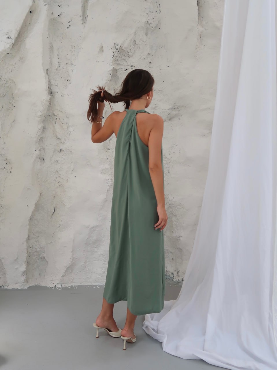 Y317 – Kadın Ivy Modal Cupra V Yaka Elbise - Mint