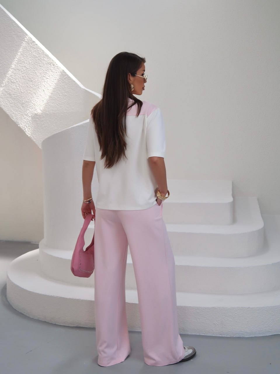 Y266 – Kadın Rosalie Modal Kumaş Atkı Detaylı Palazzo Pantolon Takım - Pembe